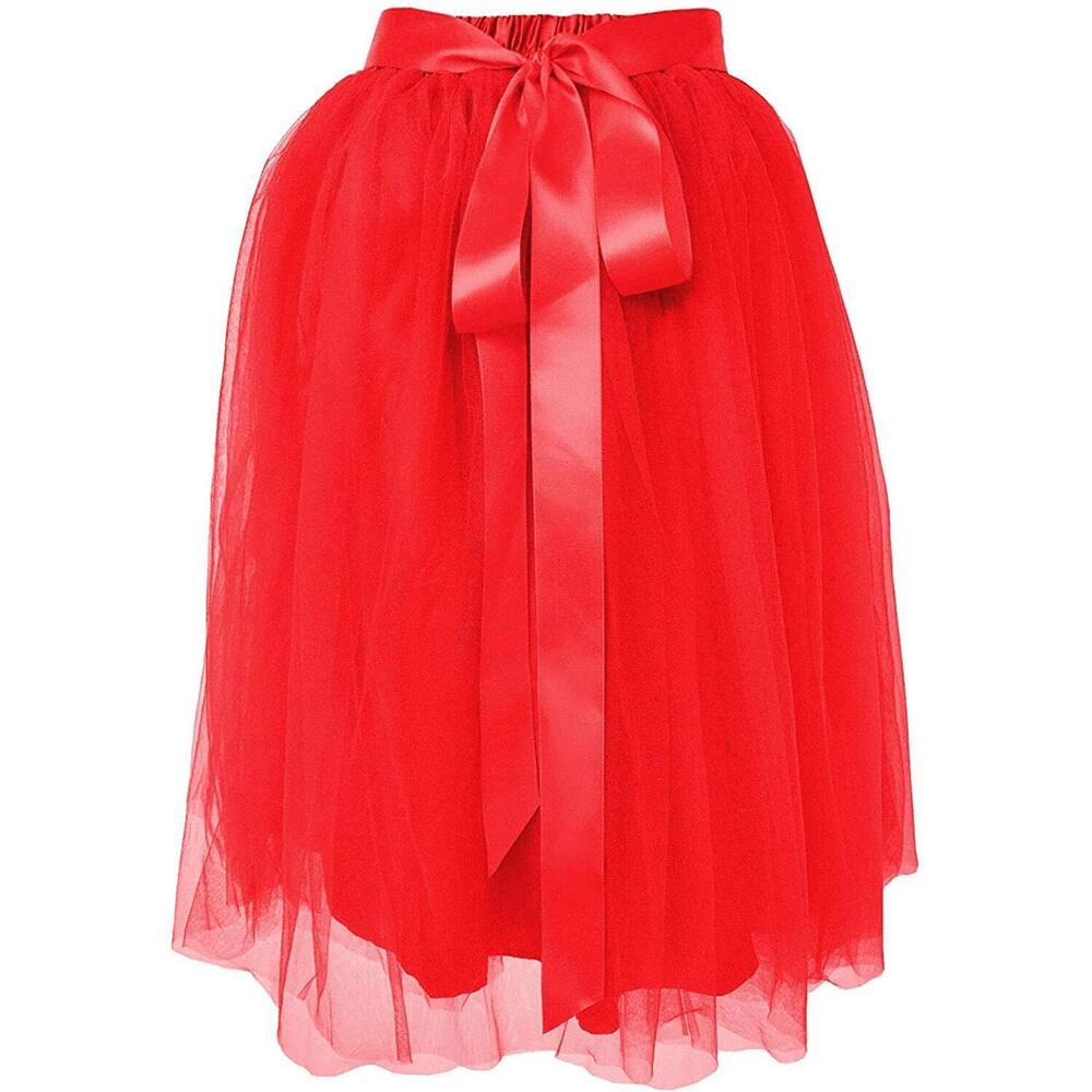 4772 Tulle Skirt Knee Length A Line Tutu Plus Size 20-26W Red